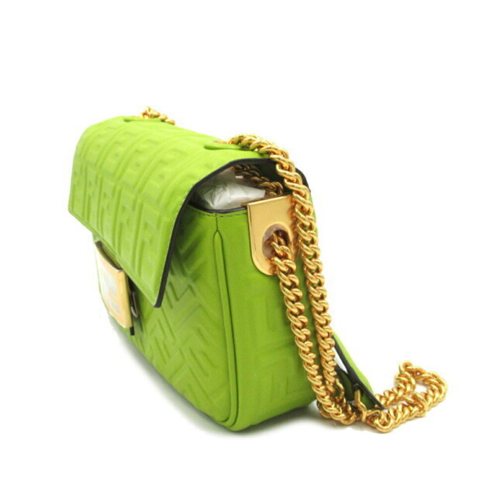 FENDI Baguette Chain Midi Shoulder Bag Leather Green - Picture 3 of 8